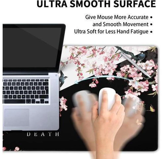 Alt view image 11 of 14 - Black and White Cherry Blossom Gaming Mouse Pad XLExtended Large Mouse Mat Desk Pad Japanese Pink Sakura Death Life Long Non Slip Rubber Base Mice Pad 31.5 X 11.8 Inch