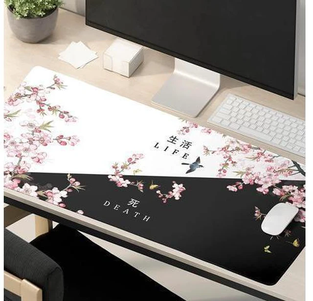 Alt view image 12 of 14 - Black and White Cherry Blossom Gaming Mouse Pad XLExtended Large Mouse Mat Desk Pad Japanese Pink Sakura Death Life Long Non Slip Rubber Base Mice Pad 31.5 X 11.8 Inch