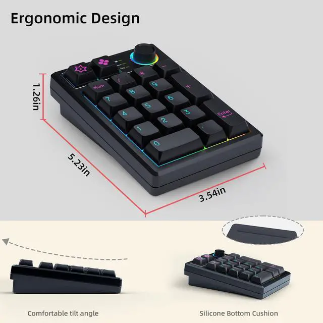Alt view image 3 of 5 - KEYCOOL K19 Wireless Numeric Keyboard, Mechanical Number Keypad Hot-swappable Bluetooth Numpad 5.0/2.4GHz, RGB Multi-Function Knob Numerical Keyboard for Laptop Mac Win iOS Android