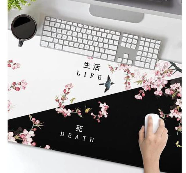 Alt view image 14 of 14 - Black and White Cherry Blossom Gaming Mouse Pad XLExtended Large Mouse Mat Desk Pad Japanese Pink Sakura Death Life Long Non Slip Rubber Base Mice Pad 31.5 X 11.8 Inch