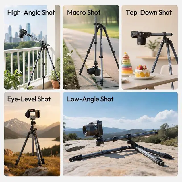 Alt view image 2 of 7 - Deuninker TT59 Horizontal Overhead Photography Tripod, 68.9" Foldable Professional Camera Tripod Stand with Uka Quick Release Panoramic Ball Head for Mirrorless Camera/DSLR/Phone/Camcorder and All