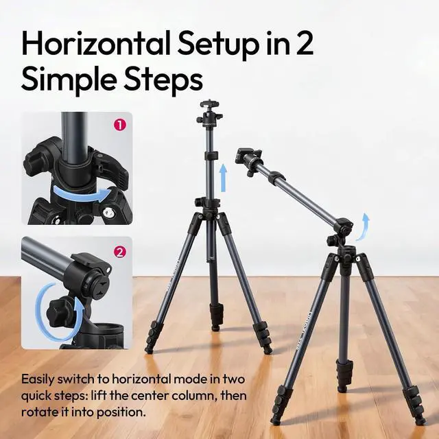 Alt view image 3 of 7 - Deuninker TT59 Horizontal Overhead Photography Tripod, 68.9" Foldable Professional Camera Tripod Stand with Uka Quick Release Panoramic Ball Head for Mirrorless Camera/DSLR/Phone/Camcorder and All