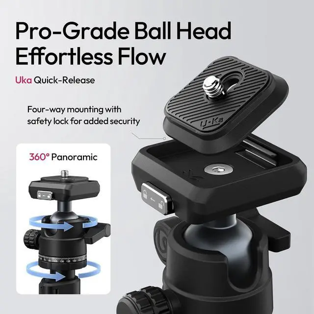 Alt view image 5 of 7 - Deuninker TT59 Horizontal Overhead Photography Tripod, 68.9" Foldable Professional Camera Tripod Stand with Uka Quick Release Panoramic Ball Head for Mirrorless Camera/DSLR/Phone/Camcorder and All
