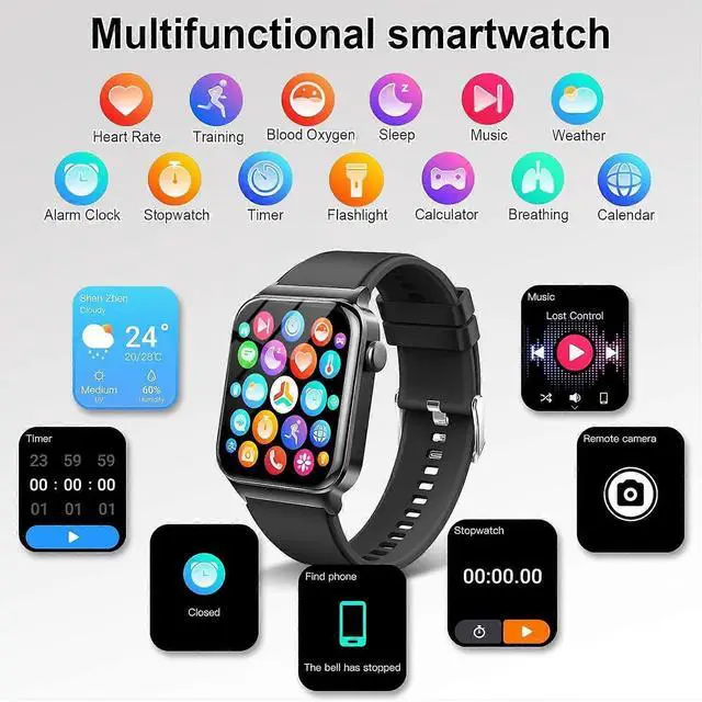 Alt view image 3 of 5 - Deuninker T50S Smart Watch 1.85" HD, Answer/Make Calls, IP68 Waterproof, 100+ Sports Modes, Heart Rate & Sleep Tracker
