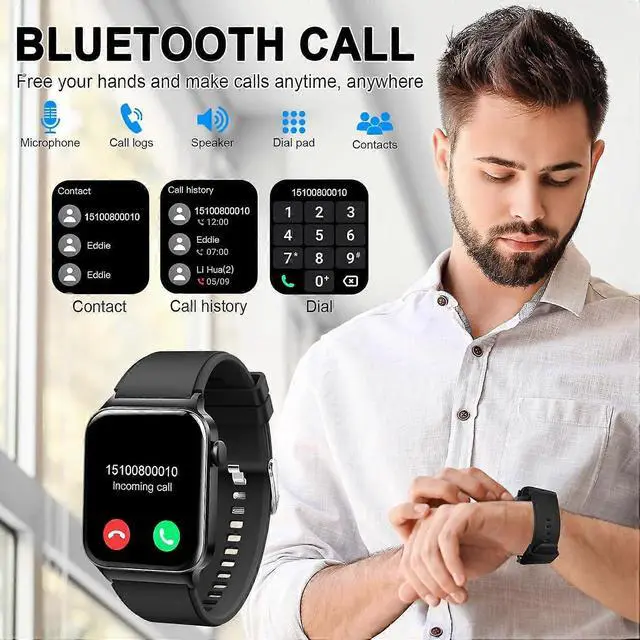 Alt view image 2 of 5 - Deuninker T50S Smart Watch 1.85" HD, Answer/Make Calls, IP68 Waterproof, 100+ Sports Modes, Heart Rate & Sleep Tracker