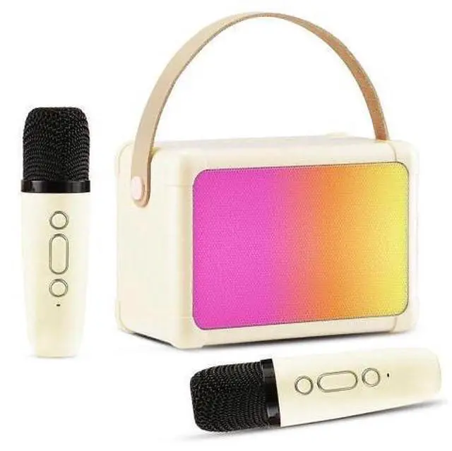 Main image of Ecocleanpath Beige Kids Karaoke Machine with 2 Wireless Mics, Bluetooth Speaker & Colorful Lights for Family Fun