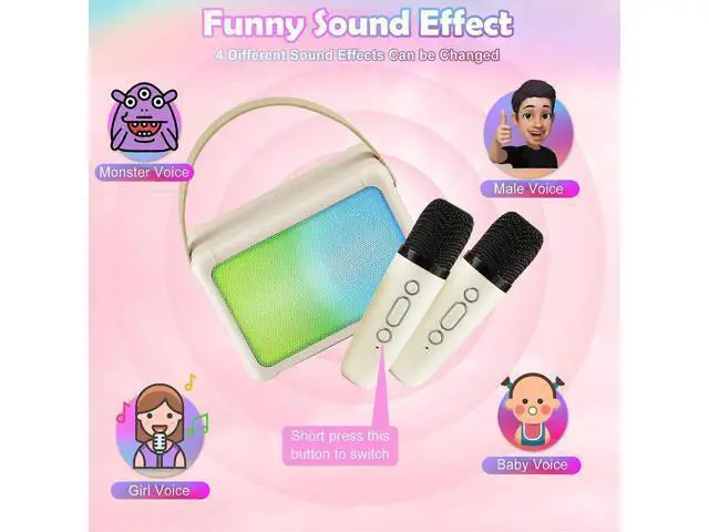 Alt view image 3 of 5 - Ecocleanpath Beige Kids Karaoke Machine with 2 Wireless Mics, Bluetooth Speaker & Colorful Lights for Family Fun