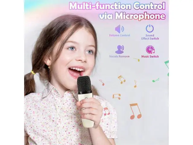 Alt view image 5 of 5 - Ecocleanpath Beige Kids Karaoke Machine with 2 Wireless Mics, Bluetooth Speaker & Colorful Lights for Family Fun