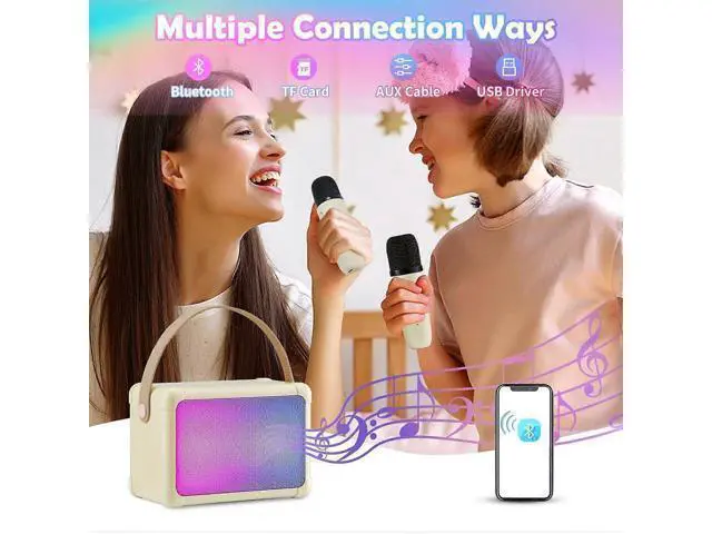 Alt view image 4 of 5 - Ecocleanpath Beige Kids Karaoke Machine with 2 Wireless Mics, Bluetooth Speaker & Colorful Lights for Family Fun