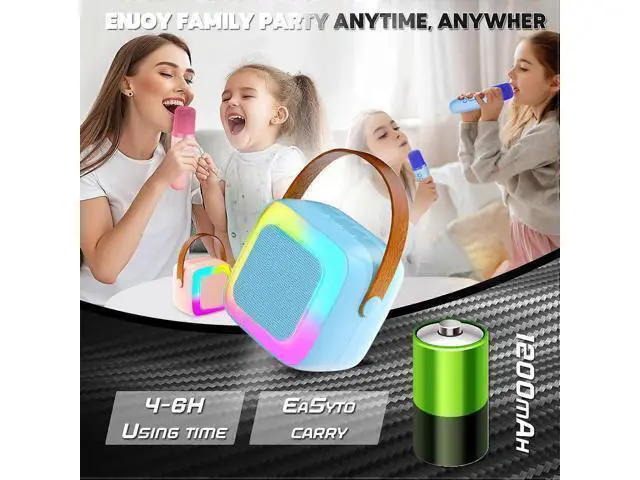 Alt view image 5 of 5 - Ecocleanpath Portable Karaoke Machine with 2 Wireless Mics, RGB Lights & Bluetooth 5.0 for Home/Outdoor Singing