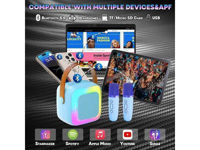 Alt view image 4 of 5 - Ecocleanpath Portable Karaoke Machine with 2 Wireless Mics, RGB Lights & Bluetooth 5.0 for Home/Outdoor Singing