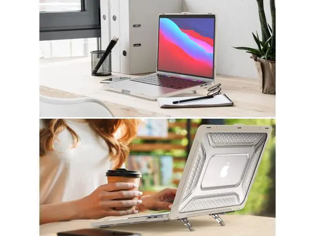 Alt view image 7 of 7 - Deuninker Case for MacBook Pro 14 inch, Shock-Absorbing Protection with Folding Stand &Mouse Pad Case for MacBook Pro 14 inch, Beige