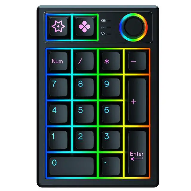 Alt view image 4 of 5 - KEYCOOL K19 Wireless Numeric Keyboard, Mechanical Number Keypad Hot-swappable Bluetooth Numpad 5.0/2.4GHz, RGB Multi-Function Knob Numerical Keyboard for Laptop Mac Win iOS Android