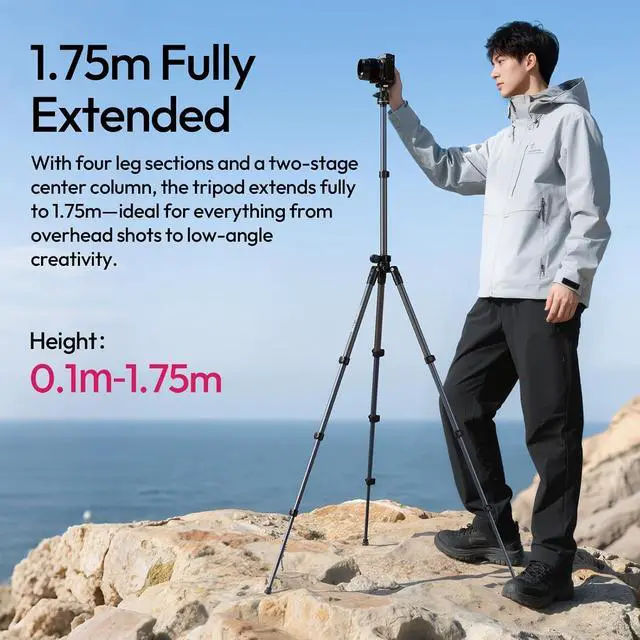Alt view image 7 of 7 - Deuninker TT59 Horizontal Overhead Photography Tripod, 68.9" Foldable Professional Camera Tripod Stand with Uka Quick Release Panoramic Ball Head for Mirrorless Camera/DSLR/Phone/Camcorder and All