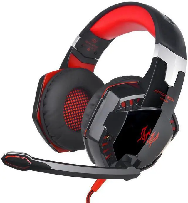 Main image of KOTION EACH G2000 High Quality 50mm Drive Wired Game Headset with Microphone for PC PC Headphones Stereo Bass LED Light and Noise Isolation - Black/Red