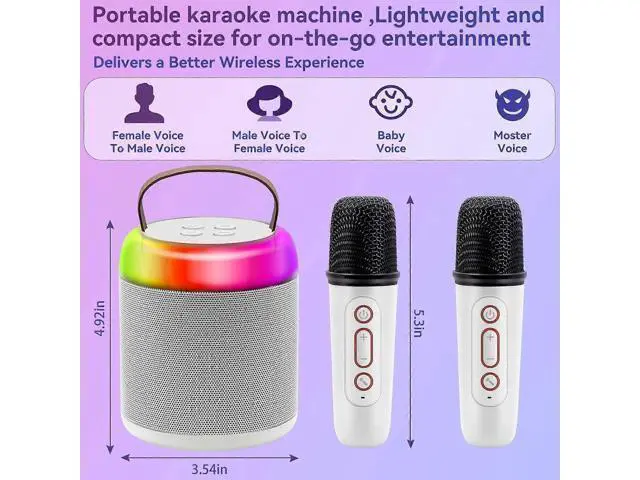 Alt view image 2 of 5 - Ecocleanpath Portable Karaoke Machine with 2 Wireless Mics, Bluetooth Speaker for Kids & Adults, Birthday Gift (White)