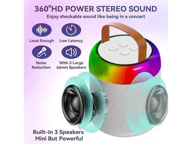 Alt view image 3 of 5 - Ecocleanpath Portable Karaoke Machine with 2 Wireless Mics, Bluetooth Speaker for Kids & Adults, Birthday Gift (White)