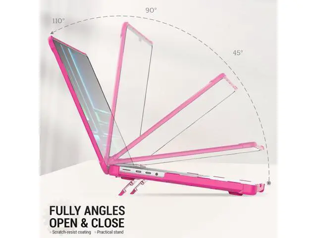 Alt view image 3 of 7 - Deuninker Case for MacBook Pro 14 inch, Shock-Absorbing Protection with Folding Stand &Mouse Pad Case for MacBook Pro 14 inch, Pink