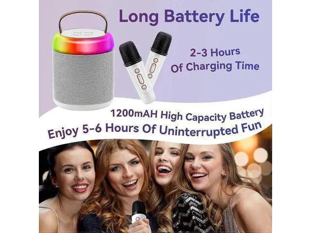Alt view image 4 of 5 - Ecocleanpath Portable Karaoke Machine with 2 Wireless Mics, Bluetooth Speaker for Kids & Adults, Birthday Gift (White)