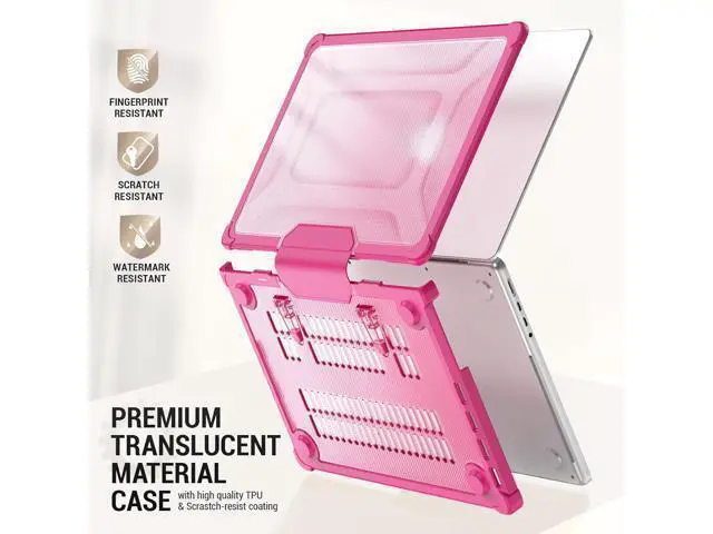 Alt view image 4 of 7 - Deuninker Case for MacBook Pro 14 inch, Shock-Absorbing Protection with Folding Stand &Mouse Pad Case for MacBook Pro 14 inch, Pink