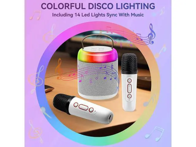 Alt view image 5 of 5 - Ecocleanpath Portable Karaoke Machine with 2 Wireless Mics, Bluetooth Speaker for Kids & Adults, Birthday Gift (White)