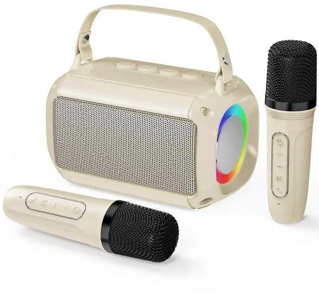 Alt view image 6 of 10 - Ecocleanpath Portable Karaoke Machine with 2 Mics, LED Lights & 4 Voice Effects - Bluetooth Speaker for Kids & Adults (Beige)
