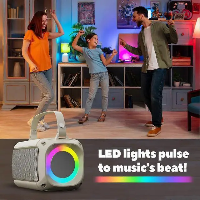 Alt view image 7 of 10 - Ecocleanpath Portable Karaoke Machine with 2 Mics, LED Lights & 4 Voice Effects - Bluetooth Speaker for Kids & Adults (Beige)