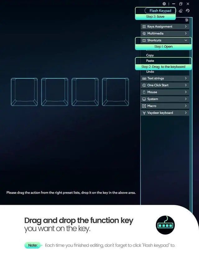Alt view image 4 of 5 - Vaydeer 4 Fully Programmable Keys with Floating Window and Macro Multifunctional Keypad, One-Handed Mechanical Keyboard Support NKRO, Hotkeys, One-Click Start, Compatible with iOS,Windows