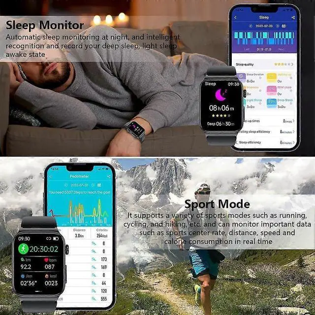 Alt view image 4 of 5 - Deuninker Smart Watch 1.83" Bluetooth Fitness Tracker, Heart Rate & Blood Oxygen Monitor, 100+ Sports Modes, IP68 Waterproof (Black)