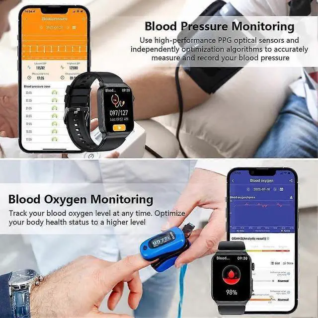 Alt view image 5 of 5 - Deuninker Smart Watch 1.83" Bluetooth Fitness Tracker, Heart Rate & Blood Oxygen Monitor, 100+ Sports Modes, IP68 Waterproof (Black)