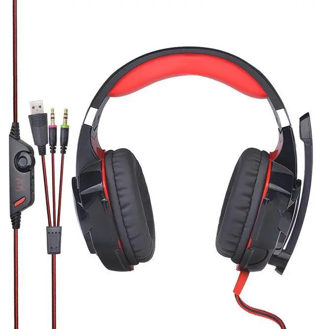 Alt view image 3 of 5 - KOTION EACH G2000 High Quality 50mm Drive Wired Game Headset with Microphone for PC PC Headphones Stereo Bass LED Light and Noise Isolation - Black/Red