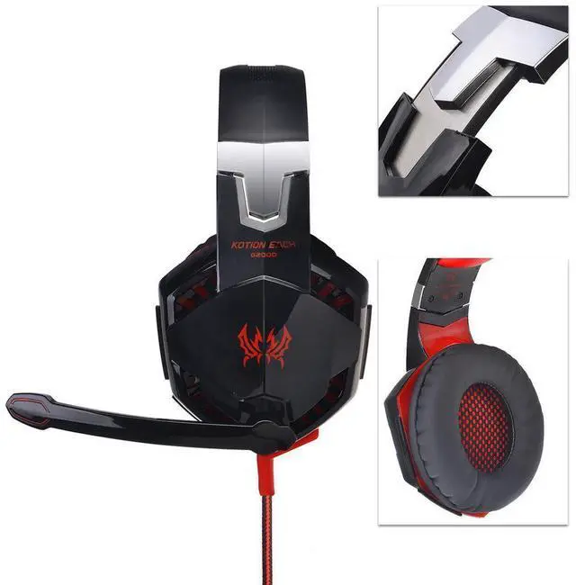 Alt view image 4 of 5 - KOTION EACH G2000 High Quality 50mm Drive Wired Game Headset with Microphone for PC PC Headphones Stereo Bass LED Light and Noise Isolation - Black/Red