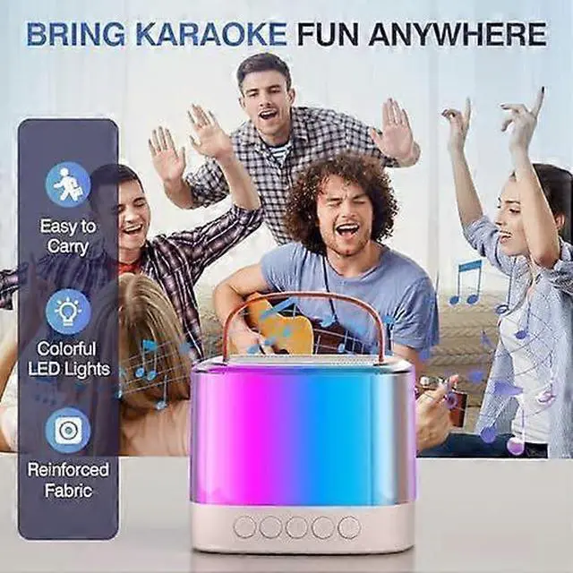 Alt view image 9 of 10 - Ecocleanpath Beige Mini Karaoke Machine with 2 Wireless Mics & LED Lights | Portable Bluetooth Speaker for Kids & Adults
