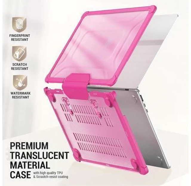 Alt view image 4 of 7 - Deuninker Case for MacBook Air 13.6 inch, Shock-Absorbing Protection with Folding Stand &Mouse Pad Case for MacBook Air 13.6 inch, Pink