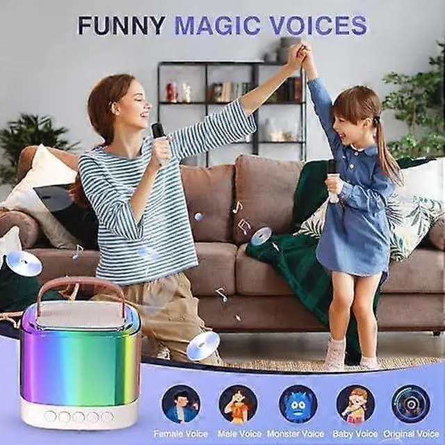Alt view image 10 of 10 - Ecocleanpath Beige Mini Karaoke Machine with 2 Wireless Mics & LED Lights | Portable Bluetooth Speaker for Kids & Adults