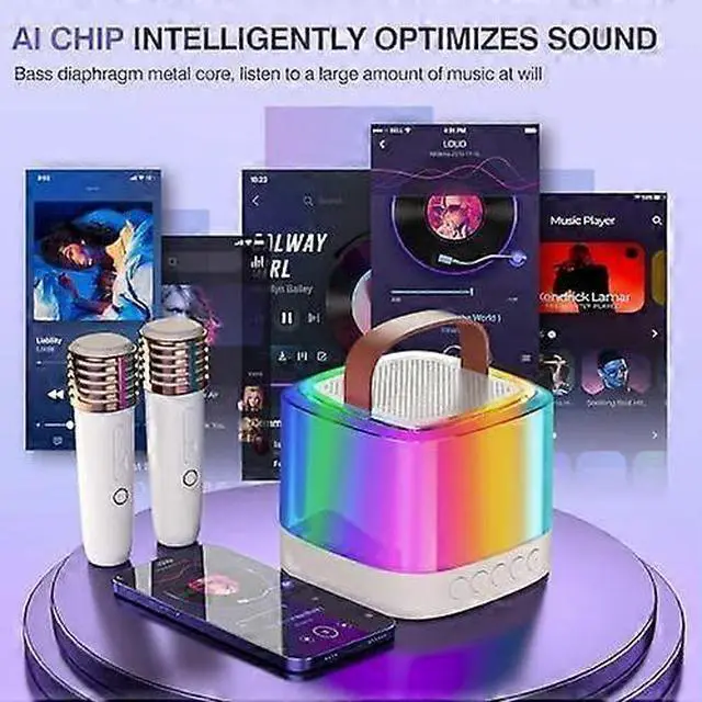 Alt view image 7 of 10 - Ecocleanpath Beige Mini Karaoke Machine with 2 Wireless Mics & LED Lights | Portable Bluetooth Speaker for Kids & Adults