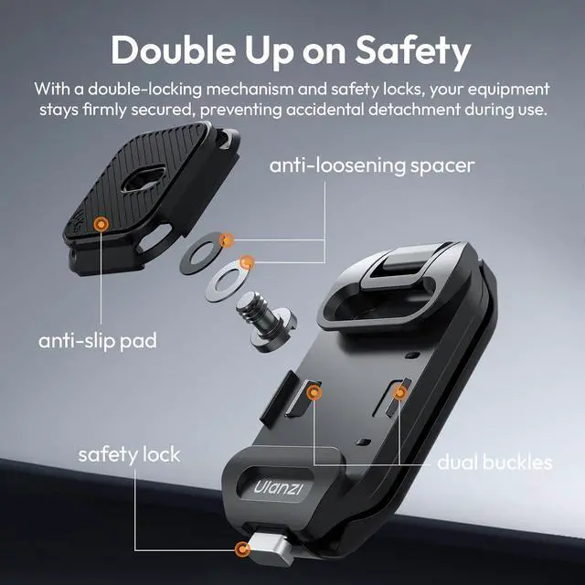 Alt view image 4 of 6 - Deuninker Camera Backpack Strap Clip,w Plate Quick Release System, Compatible w Uka QR Plates, for Sony, Nikon, Fuji, DSLR Action Cam Mount, Bearable Load up to 10kgNot Compatible w F38/Arca System