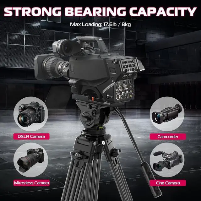 Alt view image 7 of 7 - Deuninker MT-81 Camera Video Tripod with 360 Degree Fluid Head, 61inch/155cm Heavy Duty Aluminum Alloy Camera Tripod Stand, Quick Release Plate Compatible with DSLR Camcorder, Load Up to 17.6lb/8kg