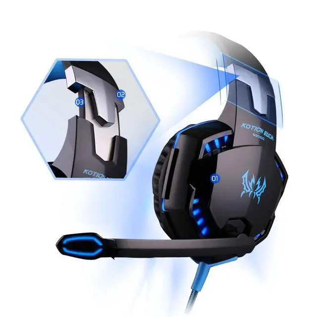 Alt view image 3 of 7 - KOTION EACH G2000 Over-ear Game Gaming Headphone Headset Earphone Headband with Mic Stereo Bass LED Light for PC Game