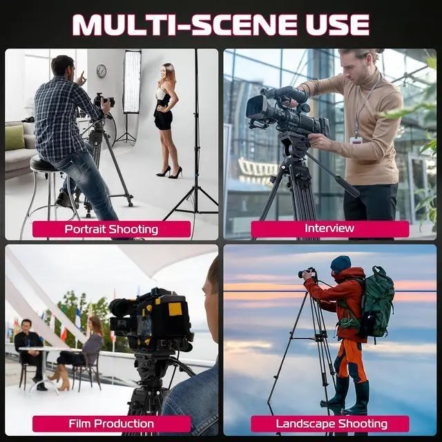 Alt view image 6 of 7 - Deuninker MT-81 Camera Video Tripod with 360 Degree Fluid Head, 61inch/155cm Heavy Duty Aluminum Alloy Camera Tripod Stand, Quick Release Plate Compatible with DSLR Camcorder, Load Up to 17.6lb/8kg