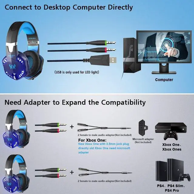 Alt view image 2 of 7 - KOTION EACH Gaming Headphone Noise Cancelling Bass Stereo Gamer Headset With Microphone Headphones Mic LED Light For PC Computer