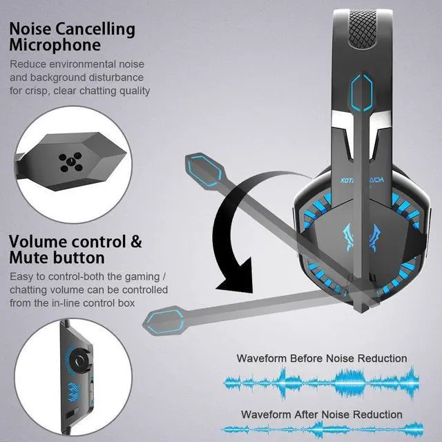 Alt view image 3 of 7 - KOTION EACH Gaming Headphone Noise Cancelling Bass Stereo Gamer Headset With Microphone Headphones Mic LED Light For PC Computer
