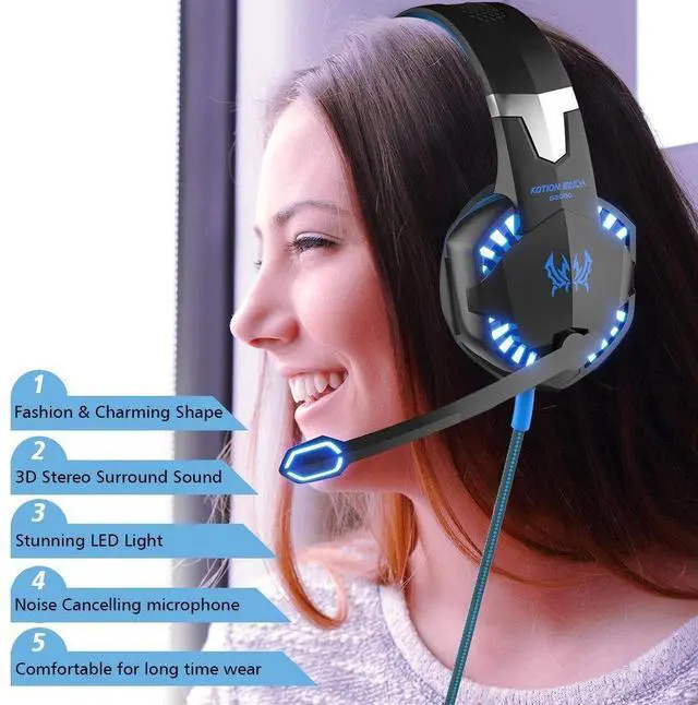 Alt view image 4 of 7 - KOTION EACH Gaming Headphone Noise Cancelling Bass Stereo Gamer Headset With Microphone Headphones Mic LED Light For PC Computer