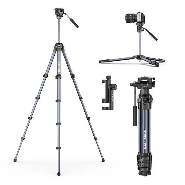 Main image of DeuninkerOmbra Xiang Camera Video Tripod w Fluid Head, 61.5" Travel Tripod w 360° Rotated Arca Quick Release Plate, Portable Stand for Phone Camera Vlogging Video Shooting with Carry Bag Phone Clamp