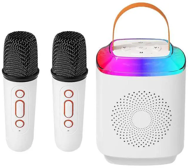 Alt view image 6 of 10 - Ecocleanpath Portable Karaoke Machine with 2 Wireless Mics, Bluetooth 5.3 Speaker & LED Lights for Kids & Adults (White)