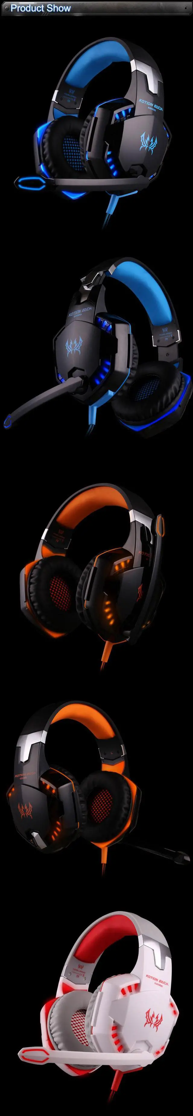 Alt view image 6 of 7 - KOTION EACH G2000 Over-ear Game Gaming Headphone Headset Earphone Headband with Mic Stereo Bass LED Light for PC Game