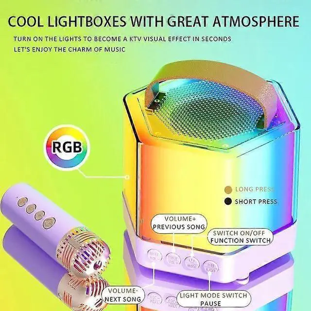 Alt view image 7 of 10 - Ecocleanpath Portable Karaoke Machine with 2 Wireless Mics & LED Lights - Bluetooth Speaker for Kids & Adults (White)