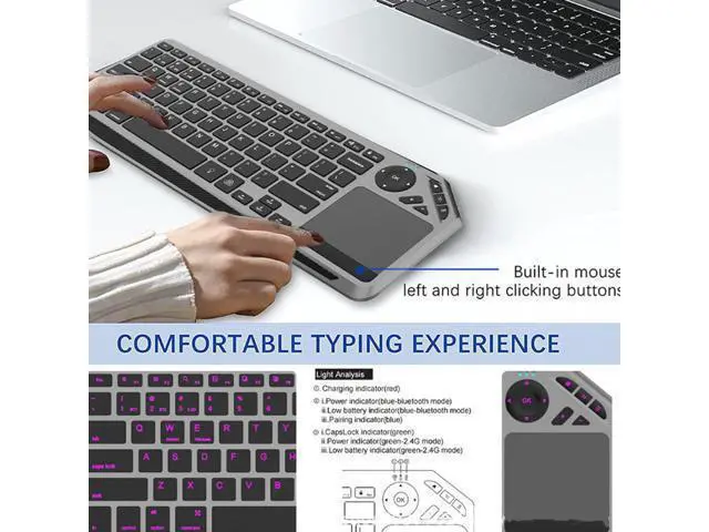Alt view image 5 of 7 - Wireless Touch Keyboard, Keyboard with Touchpad 7 Color Backlight Multi Device Support for Tablet Laptop