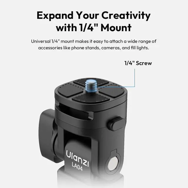 Alt view image 3 of 7 - Deuninker LA04 Light Stand Mount Adapter with 1/4 Screw, Quick Release Mounting Plate for Camera Monitor Ring Light, Fits Flat Head Light Stand/Boom arm/C Stand, 180° Tilt Max. Load 6.6lb/3kg