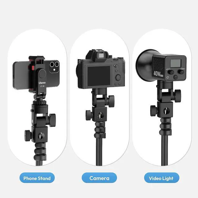 Alt view image 4 of 7 - Deuninker LA04 Light Stand Mount Adapter with 1/4 Screw, Quick Release Mounting Plate for Camera Monitor Ring Light, Fits Flat Head Light Stand/Boom arm/C Stand, 180° Tilt Max. Load 6.6lb/3kg